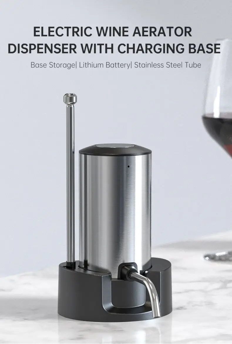 Stainless Steel Electric Wine Decanter Aerator Dispenser Base Eco Friendly Automatic Wine Whisky Superior Aerator Wine