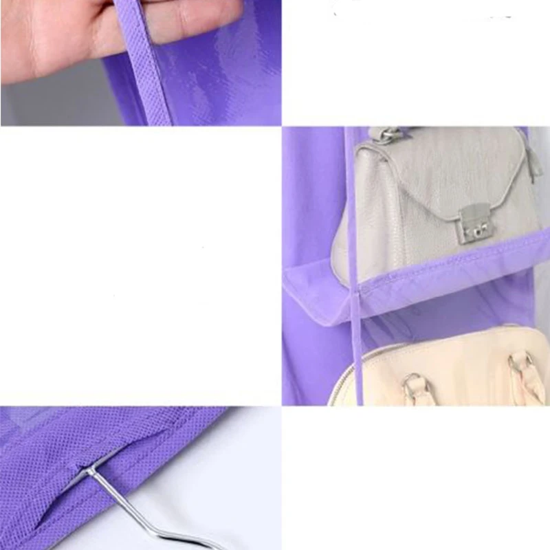6 Pocket Closet Clear Handbag Organizer for Wardrobe Closet Transparent Storage Bag Hanging Purse Organizer