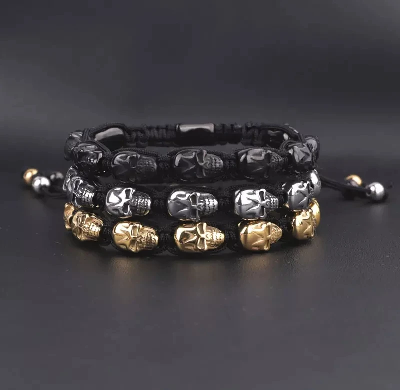 High Quality Stainless Steel Skull Head Handmade Braided Macrame ...