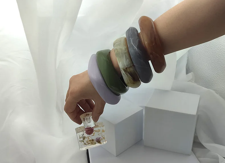 NUORO Resin Wide Irregular Geometric Cuff Bracelet Purple Green Square Round Wristbands Colorful Acrylic Bangles