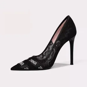 High Heel Shoes Party Wedding Lace Quality Elegant Pointed Stiletto Custom Fashion Design Sheer Toe Heels Manufacturers