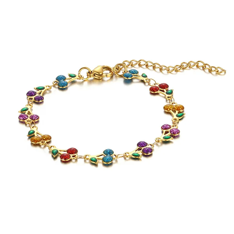 18K Gold Plated Cherry Charm Bracelet for Women