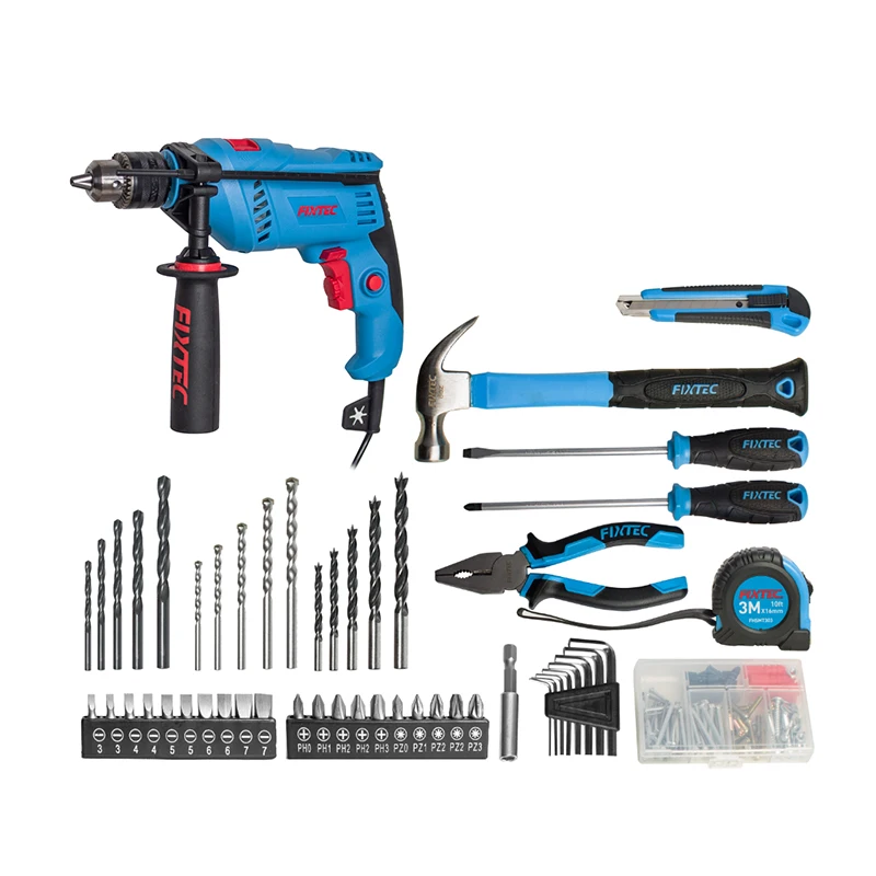 FIXTEC China Professional Power Tools Combo Set 110V Portable Electric 13mm Impact Drill Machine Kit With 210Pcs Accessories