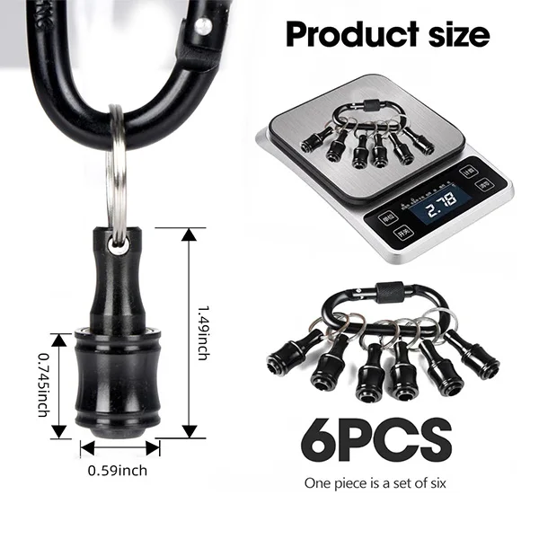 6PCS Quick Release Keychain Bit Holder Set With Keychain 1/4inch Hex Shank Screwdriver Bit Holder