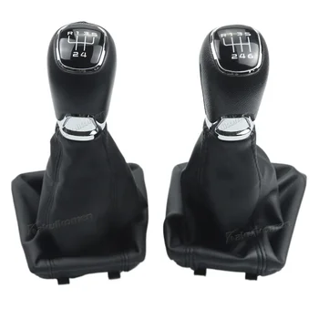 Chrome Leather Car Gear Shift Knob Lever Gaitor Boot Cover For Skoda Octavia A5 A6 2004 2005 2006 2007 2008 2009 2010 2011 2012