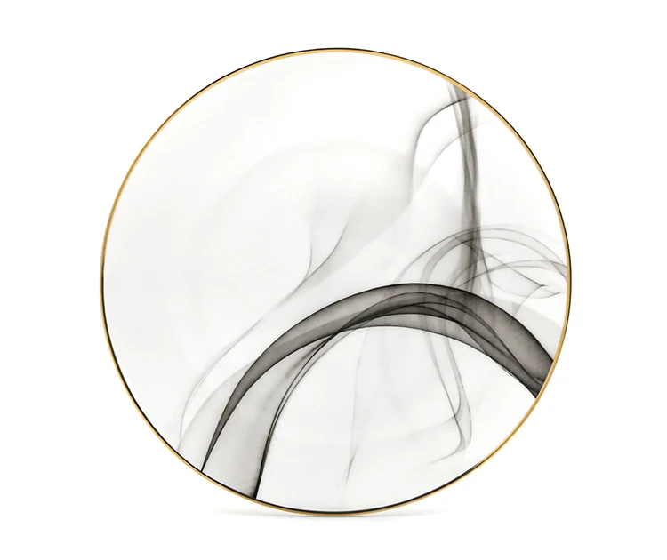 High Quality Luxury Modern Gold Rim Bone China Restaurant Charger Porcelain White Dinner Ceramic Dishes Set Plate for Wedding