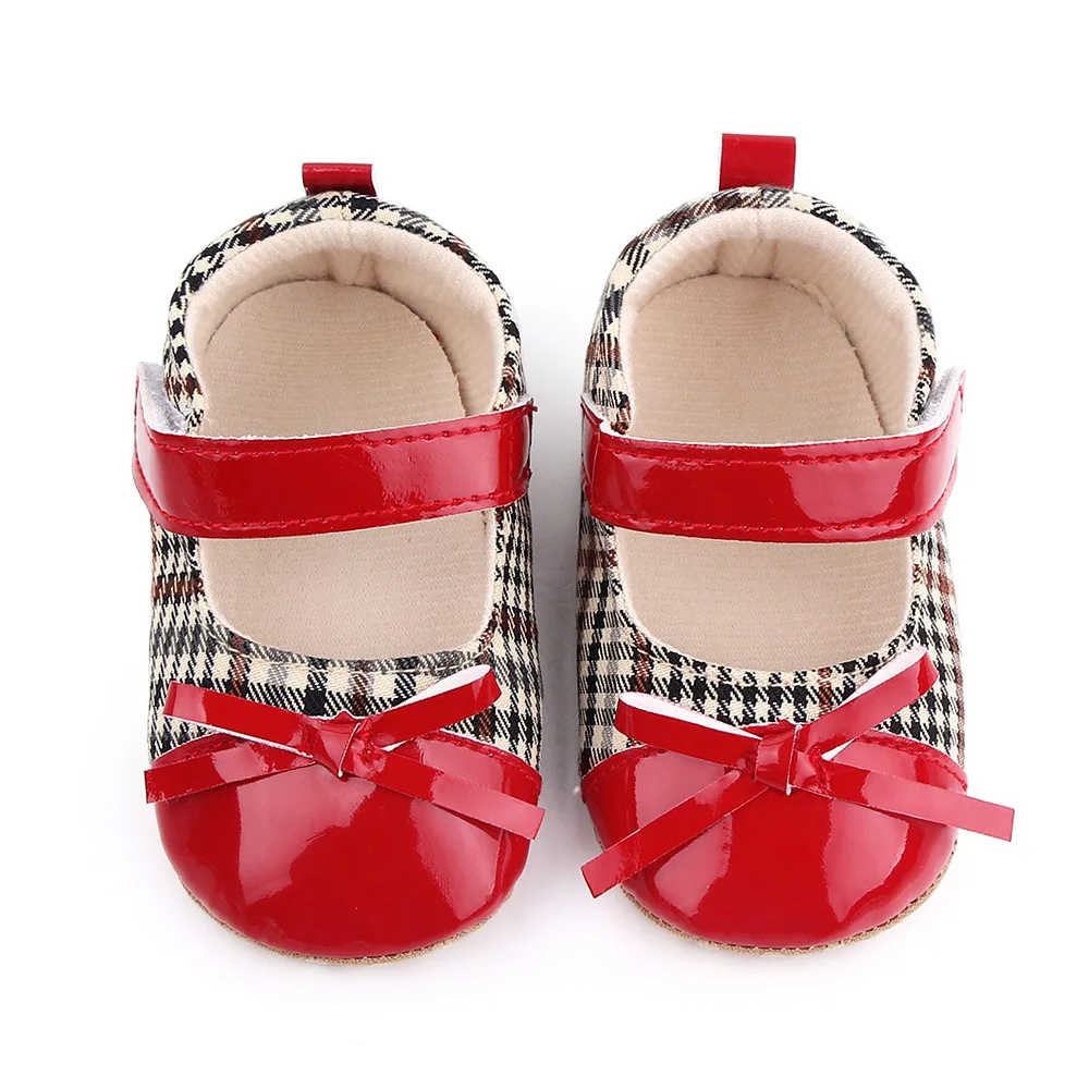 New design plaid cute bow princess shoes girls baby toddler shoes soft sole
