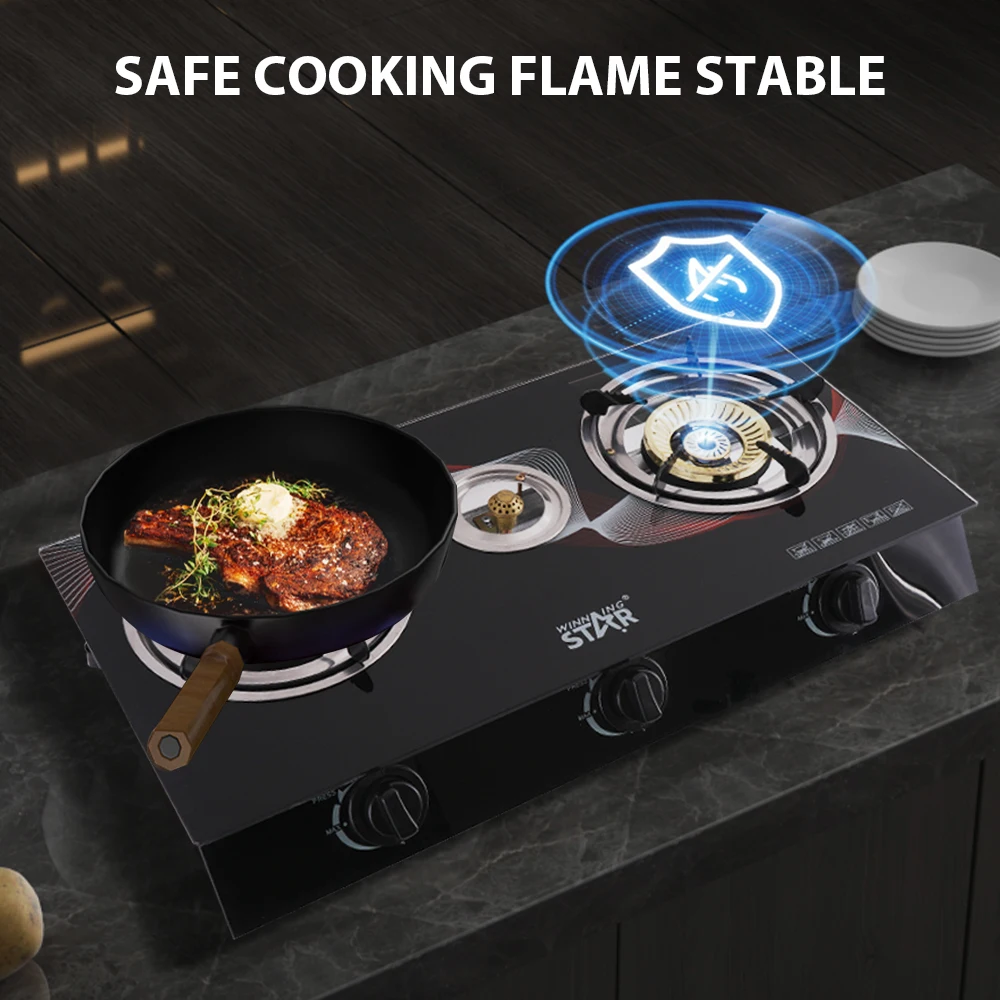 WINNING STAR Professional Automatic Piezo Ignition Cooker ST-9655 Stainless Steel 2 Burner Gas Stove Gas Cooker