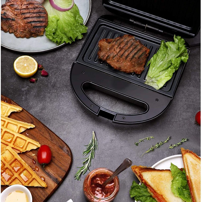 2 Slice Non Stick Toaster Sandwich Maker Stand Upright for Compact Storage Different Plates Waffle Sandwich Press Grill Option