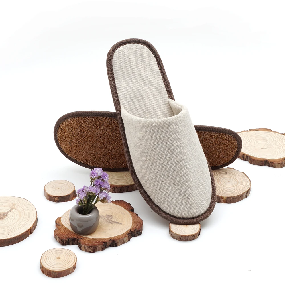 Private Label Coconut Coir Fiber Sole Natural Eco-friendly Hotel Disposable Slippers