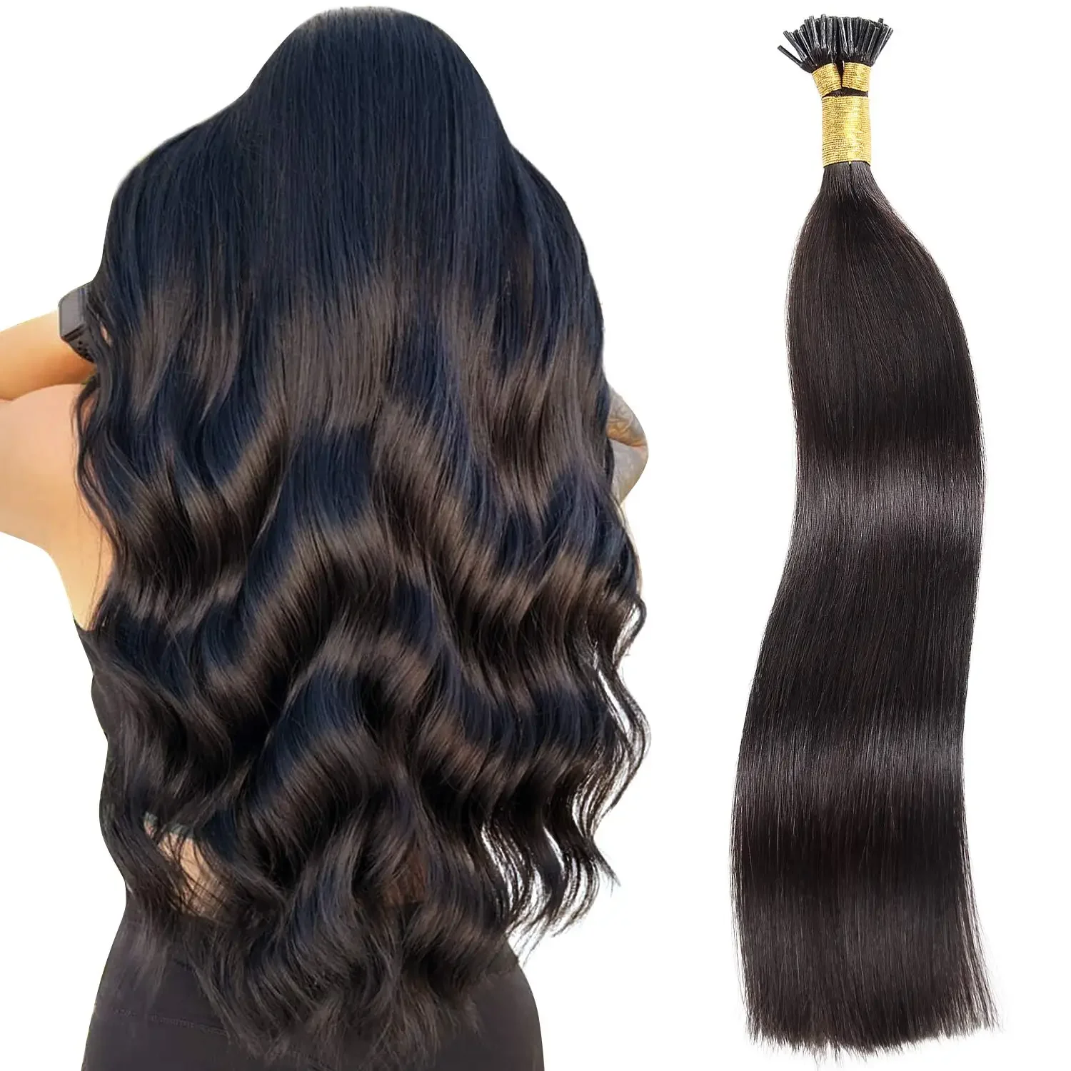 Glattes Echthaar, I-Tip-Extension, vorgebundene I-Tip-Haarverlängerung, natürliche Farbe, 100 % Remy-Haar, 16-26 Zoll_voghion.com