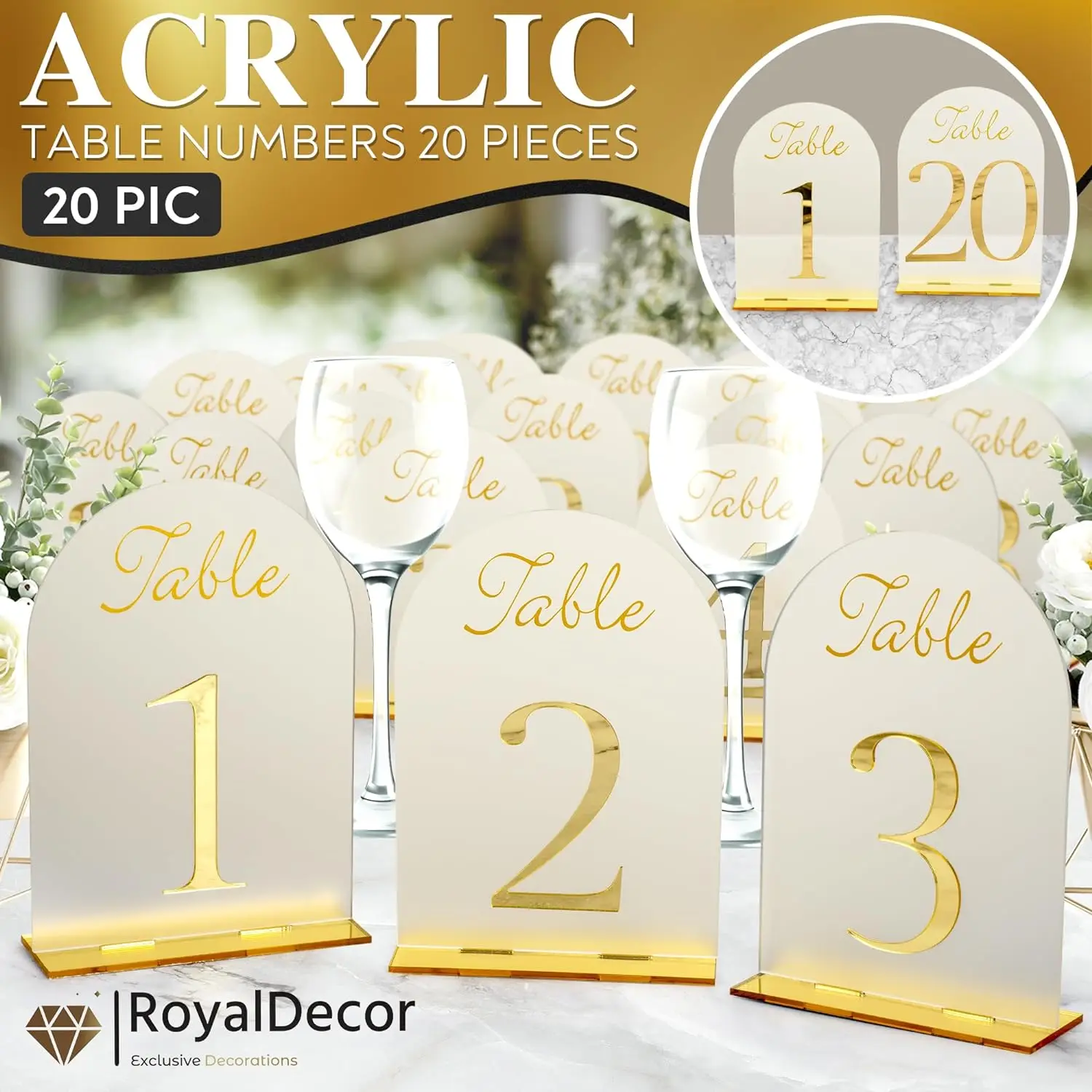 20 Numéros De Table Acrylique Or Rose Miroir - Élégants Et Double Face Pour Mariage