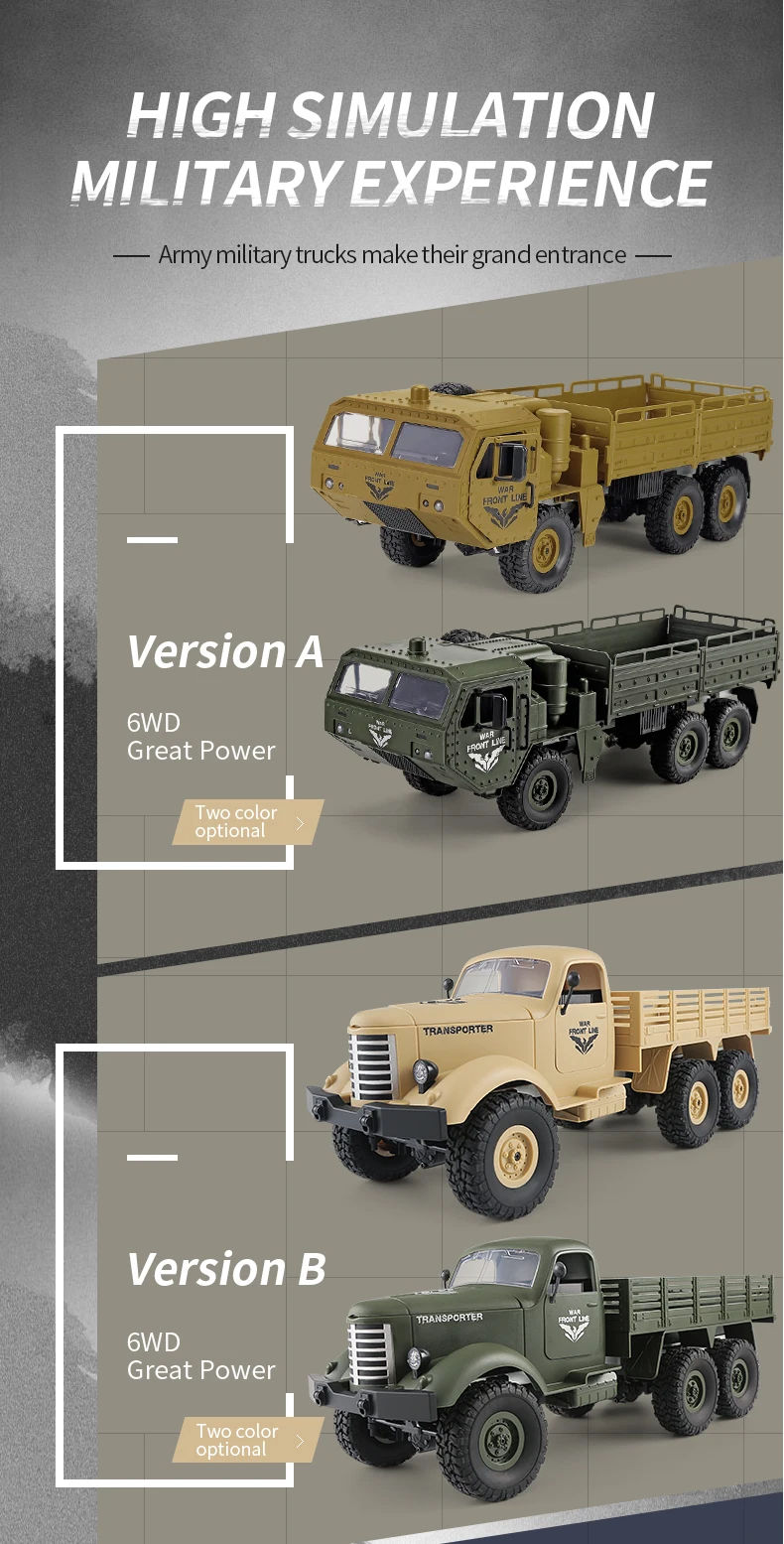 JJRC Q75 Q60 1:16 RC Cars 2.4Ghz Military Car Off-Road Rock Crawler RC Vehicles Half Scale Six-Wheels Truck Toy for Kids Toy