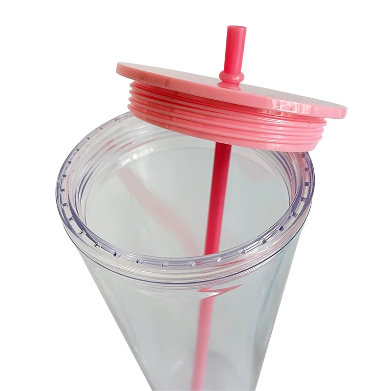 24OZ/700ml Double Wall Plastic Tumbler with Straw & Lid (Coral Red, Paint)