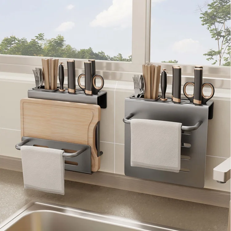 Wall Mounted Knife Holder Stainless Steel Shelf Kitchen Nail-free ...