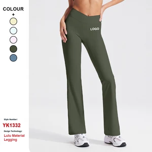 Custom Organic Cotton V-Waist Yoga Pants Sports Wide-Leg Pants High-Waisted Flared Pants for Hip Lifting Sports Yoga Trousers