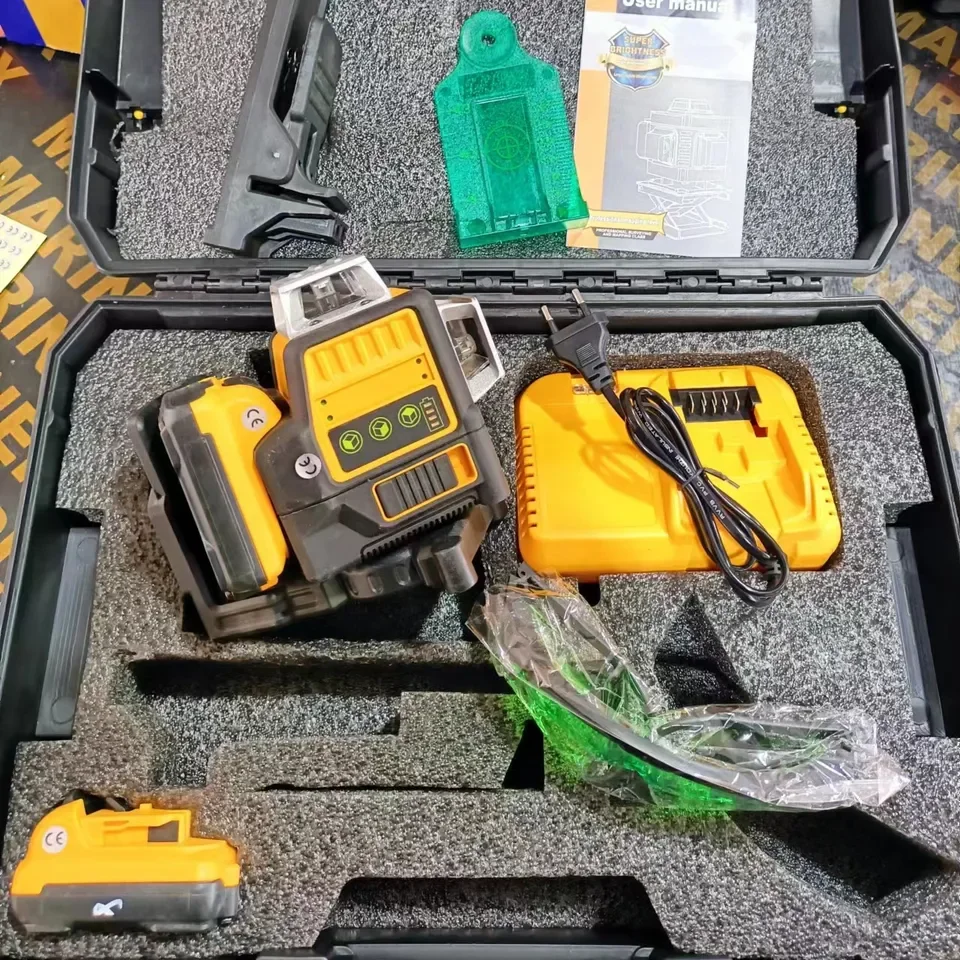 JSD Industrial Grade 4D Green Laser Level 12 Lines Rotary Laser Measuring Tool DIY Cross Line Laser Level at Discounted Price