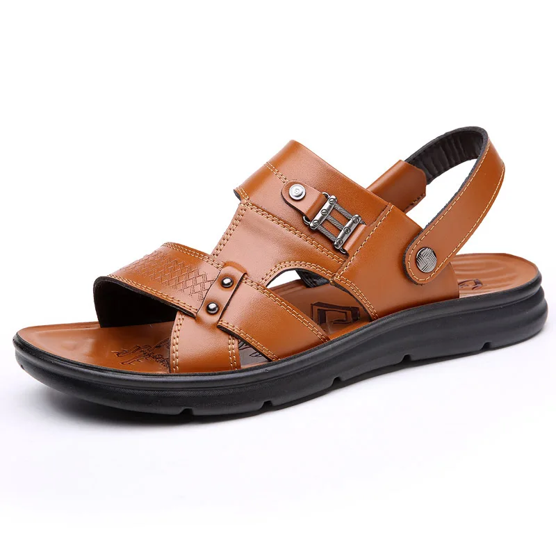Wholesale Non-Slide Male Slippers Genuine Leather Sandals