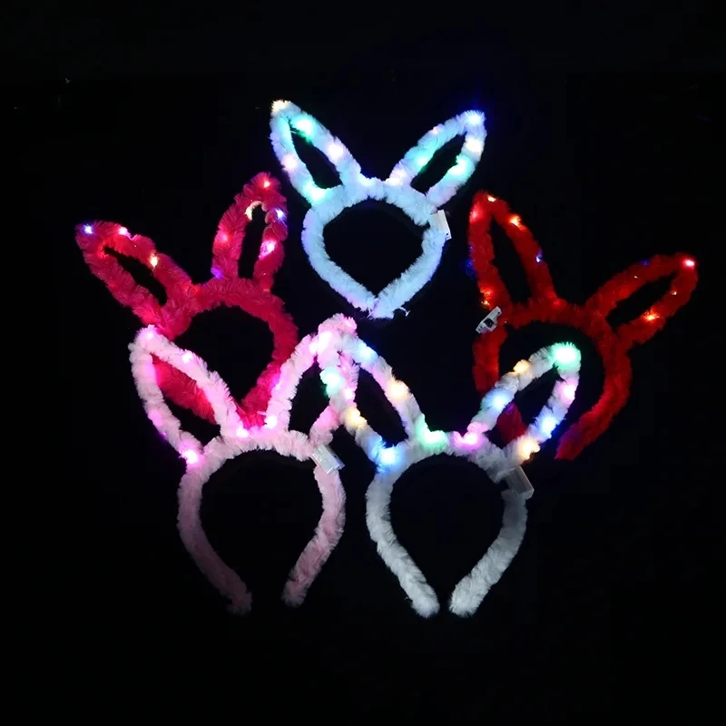 LED Light Luminous Rabbit Ears Flashing Bunny Ears Headdress Head Hair Band Hoop Kid Birthday Christmas Party Decoration Toy