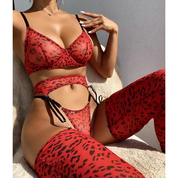 2022 Red Erotic Leopard Lingerie Sexy Women Lingerie Stockings Sexy Hot Animal Cosplay Underwear for Woman