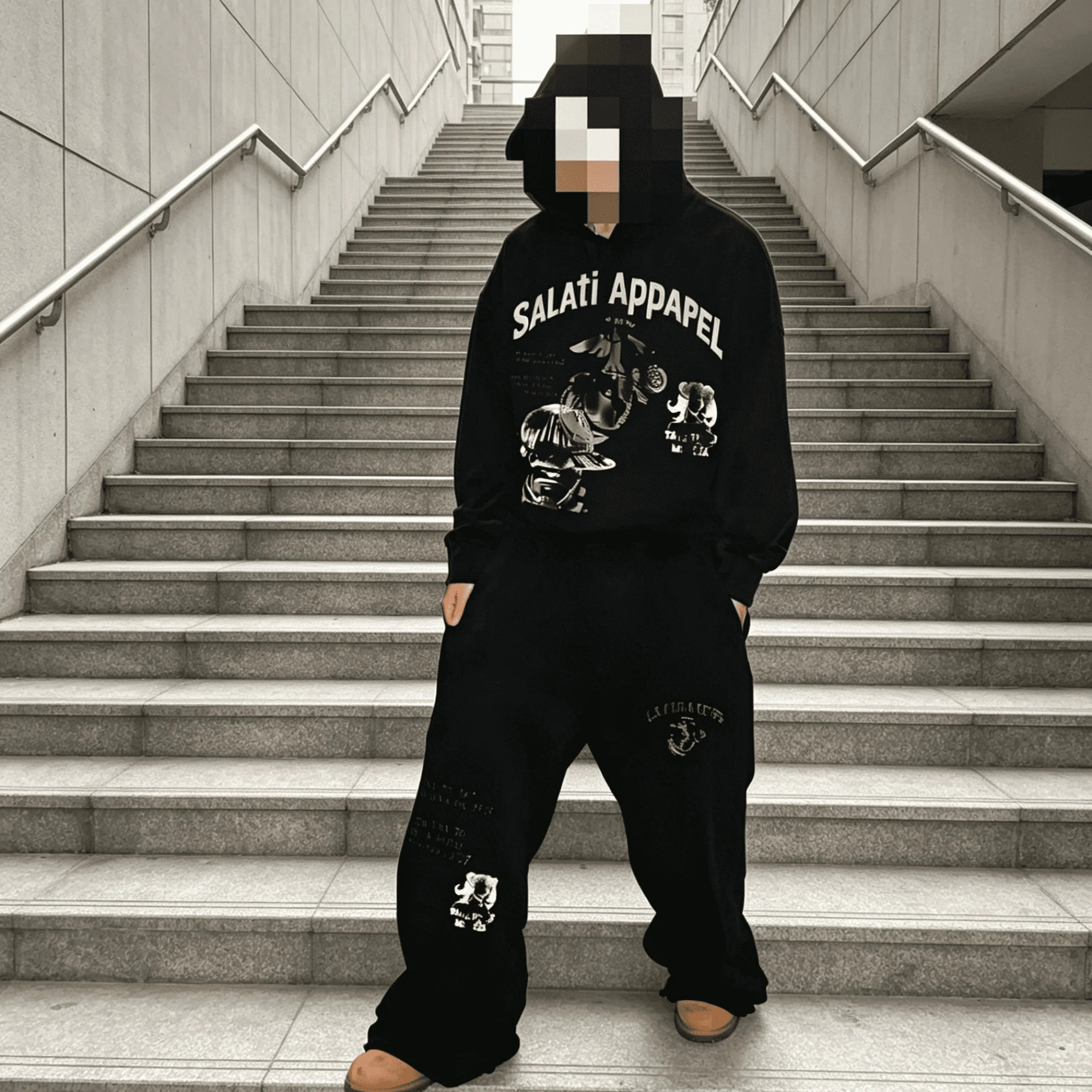 Custom Manufacturer Acid Wash Vintage Double Waist Rhinestone Hoodie Flared Sweatpants Regular Fit Men Tracksuits gallery 7