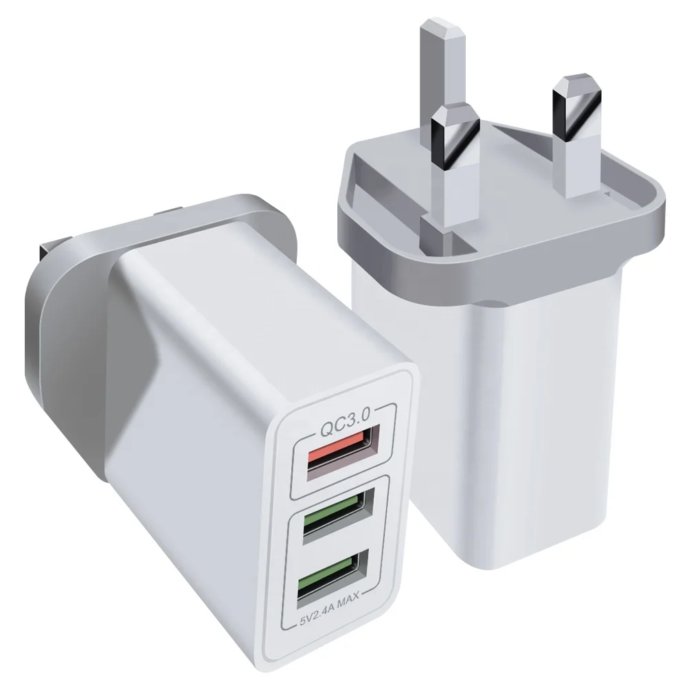 英国usb 墙充电器 3 针插头快速充电 qc 3.0 5v 2.