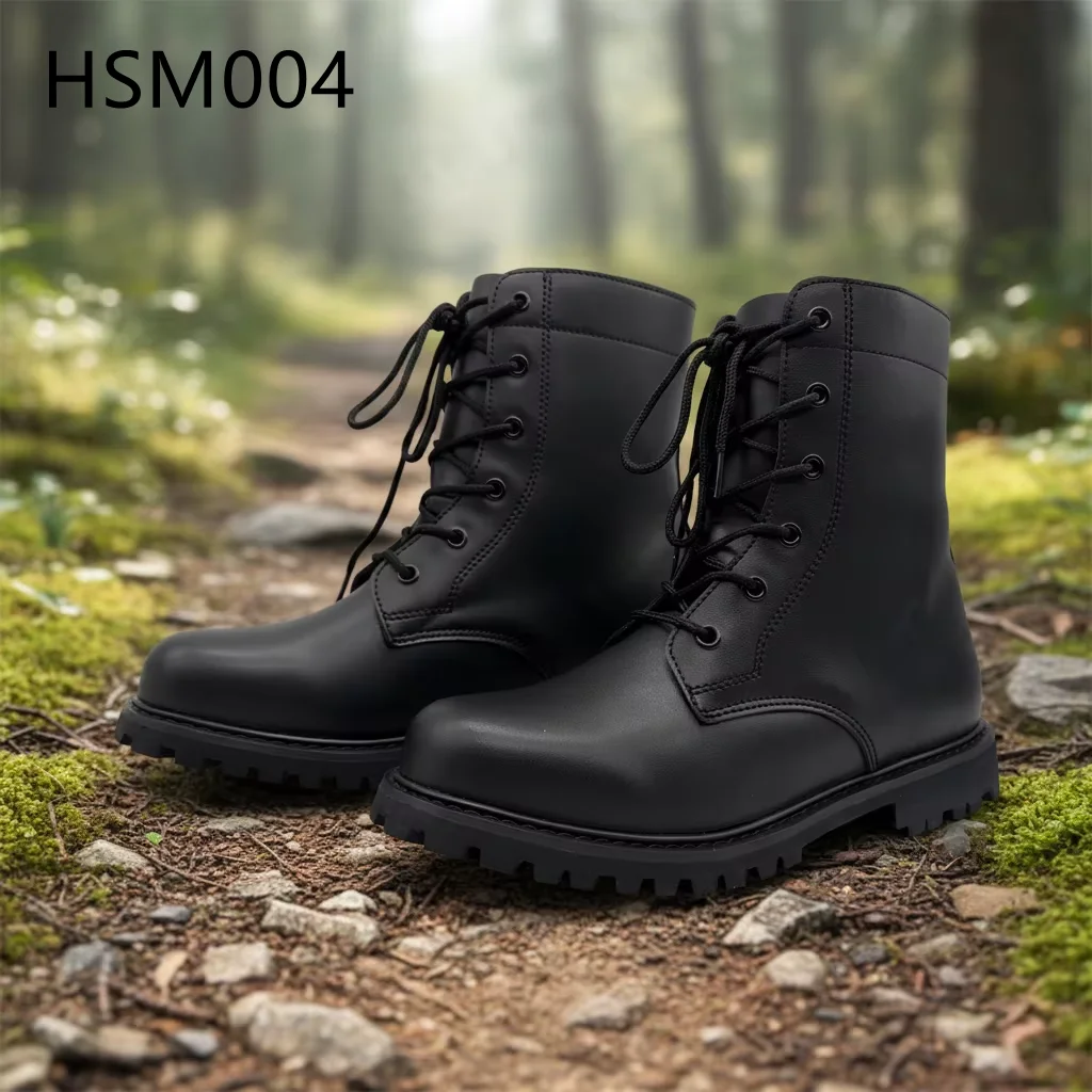 HY,muddy Roads Durability&Silent Rubber Sole Black Combat Gear Boots Post-disaster Rescue Full Cow Leather Marching Boots HSM004
