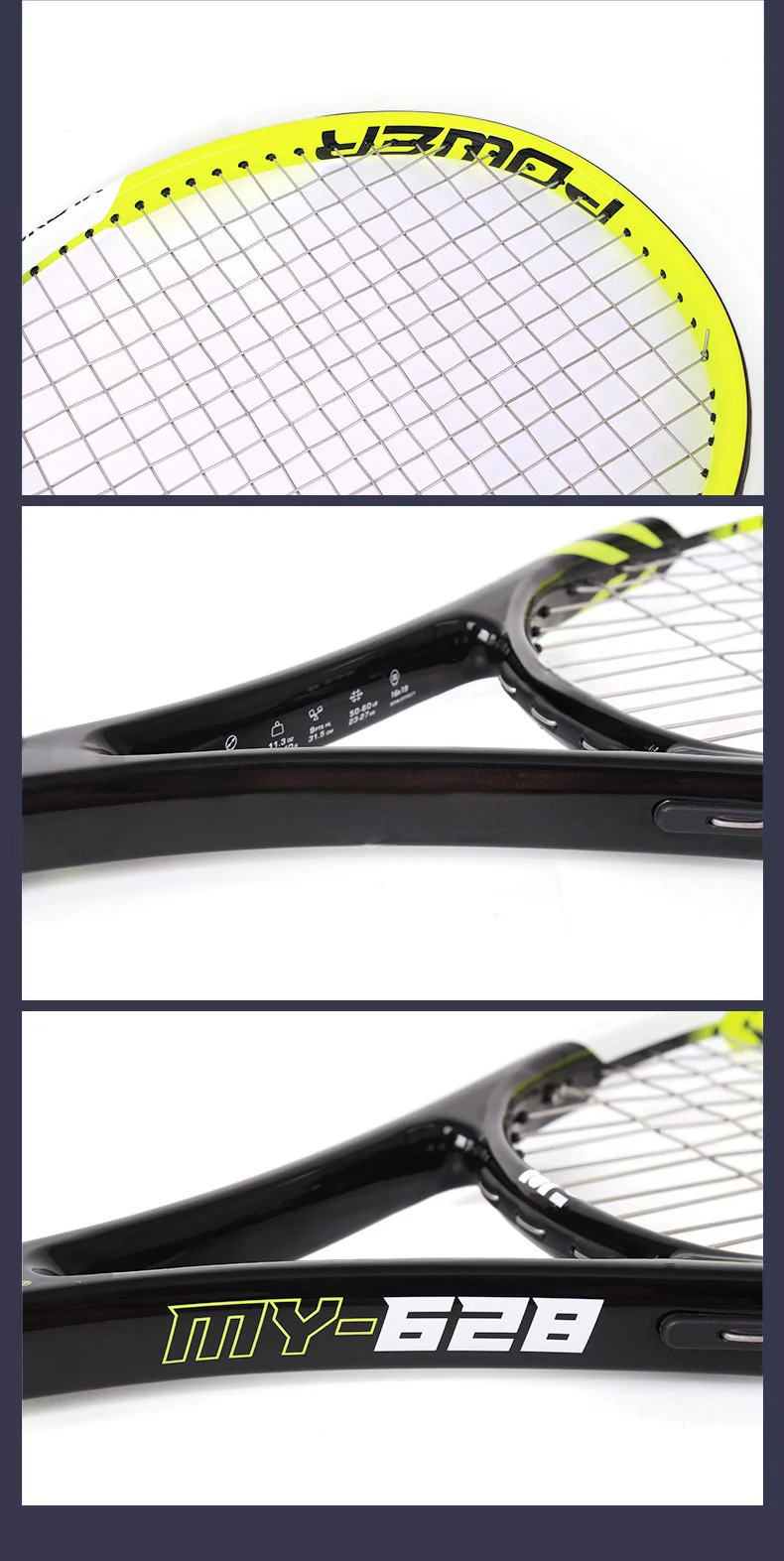 Wholesale Customized High Quality Tennis Racket Carbon Aluminum Training Beach Tennis Racket with EVA Grip Nylon and Fiber Net details