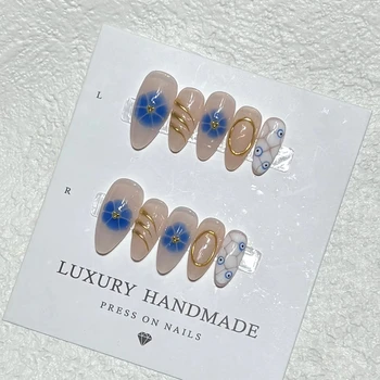 Wholesale  Hand Painted Gel Press on Nails Beautiful Luxury Customized Design Handmade Press on Nails