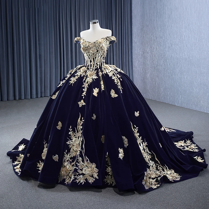 navy blue and gold sweet 16 dresses Navy Blue Quinceanera Dress With Gold Applique & Cape... From Zaomeng321, $284.79