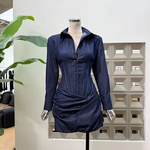 Bettergirl 2026 Spring British Fashionable Fishbone Wrapped Hip Fold Short Dress