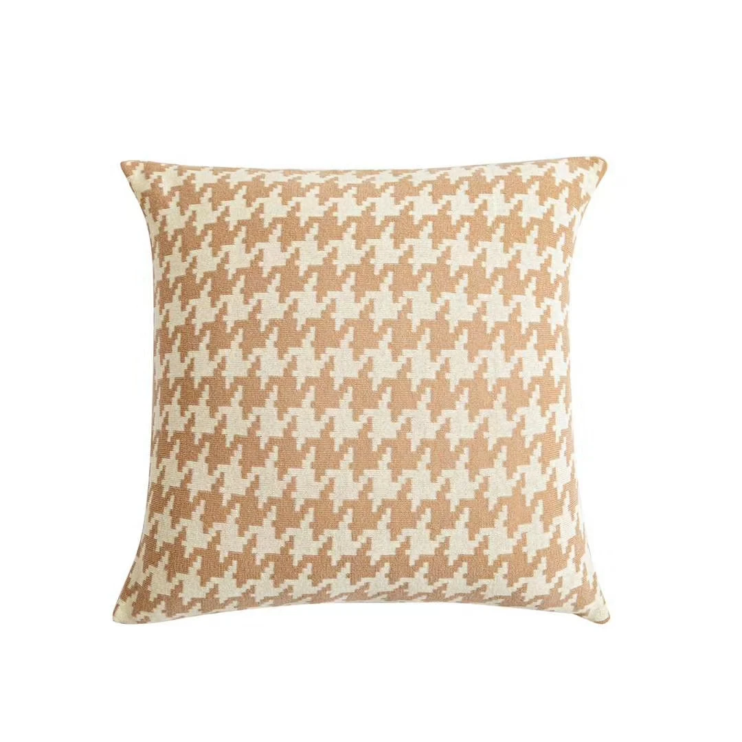 ASG Home Decoration Weight Geometric Plaid Cotton Houndstooth Knitted Jacquard Throw Cushion Cover PillowCase Blanket