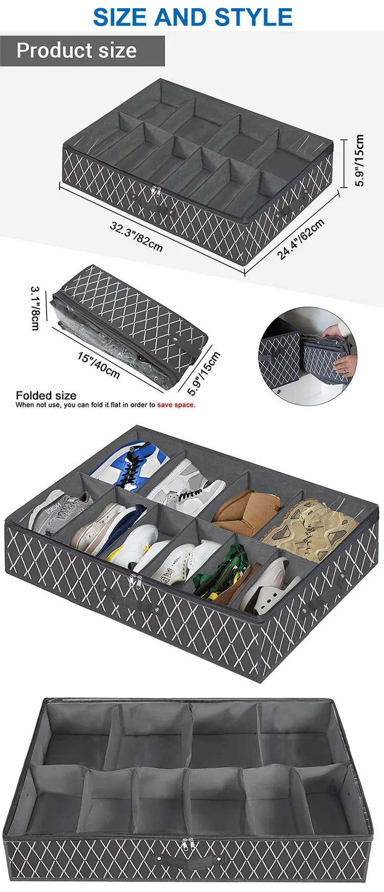 Heavy Duty 12 Cells Under Bed Shoes Tidy Organizer Shoe Storage Bag Box