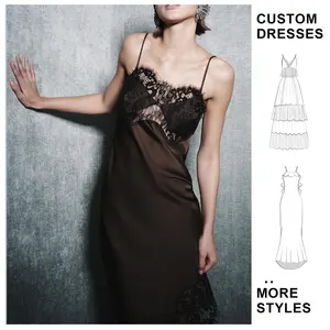 Custom Wholesale Winter New Women's Clothing Asymmetric Sexy Lace Satin Nightgowns Casual Satin Mini Dresses