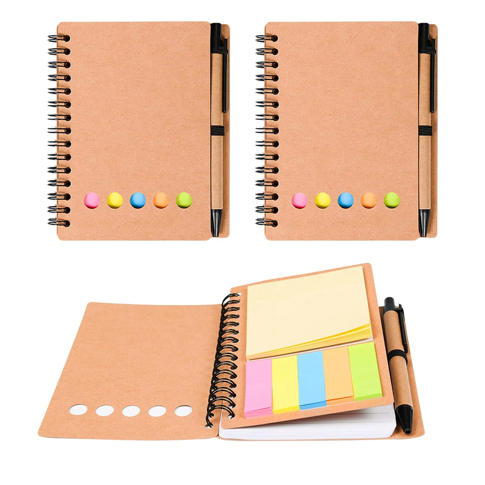 4 Packs Available Kraft Paper Spiral Notebook A5 Lined Notepad With Pen ...