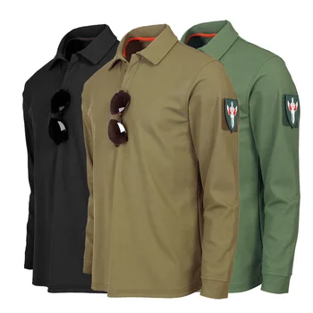 Long Sleeve Polo Shirts Outdoor Sports Hiking Camping Training Quick Dry Combat Tactical Shirt Print Men&#39;s Plus Size Solid