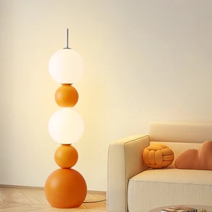 Modern Black and White Plastic Column Ball Floor Lamp with LED E27 Base Available in Metal or Resin