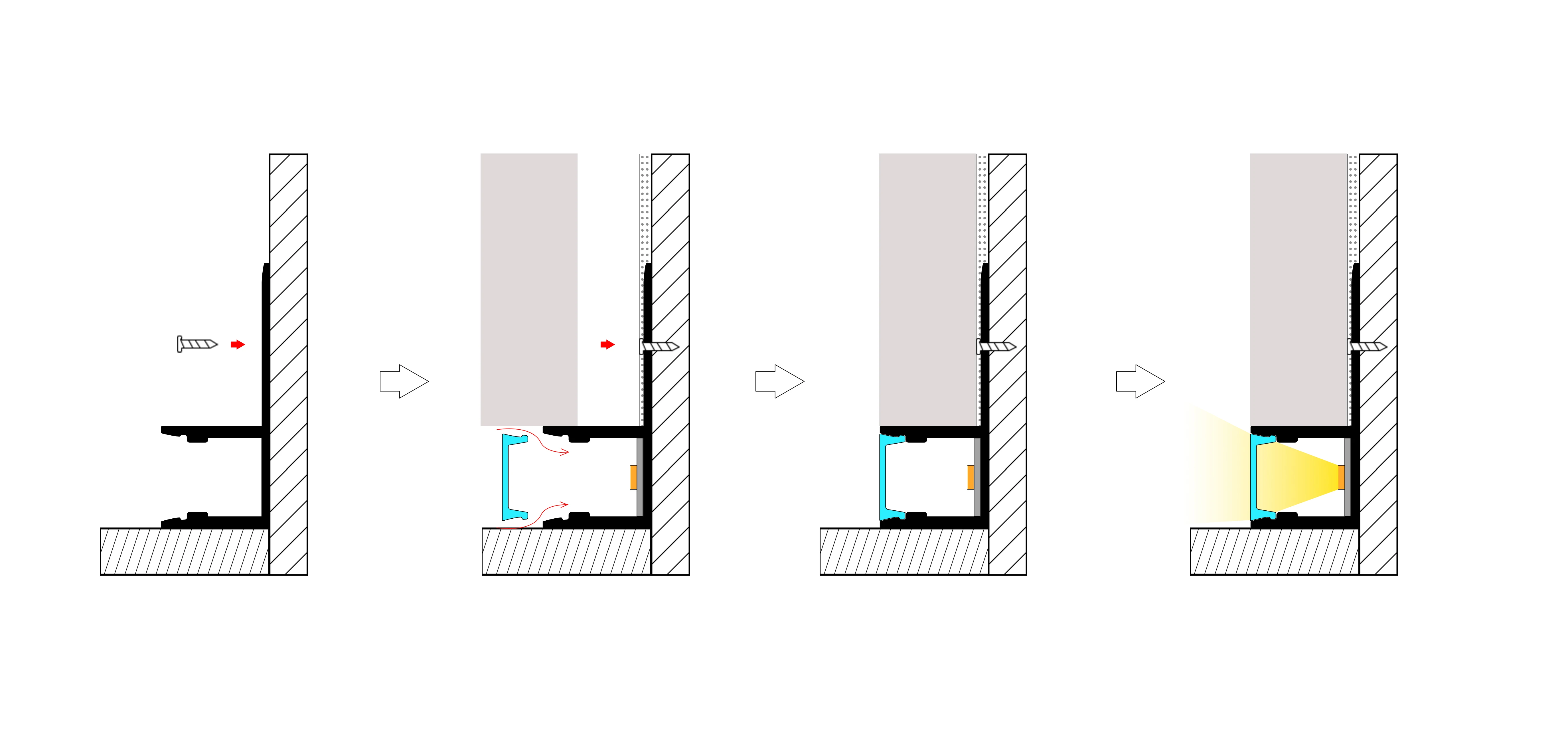Drywall Recessed Single Wing Plaster Profile] Led Aluminum Profile for Ceiling Wall Gypsum Strip Led Channel