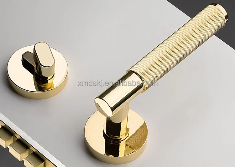Hot European Villa Luxury Door Handle Solid Brass Knurled Door Lock Handle Interior Copper Gold