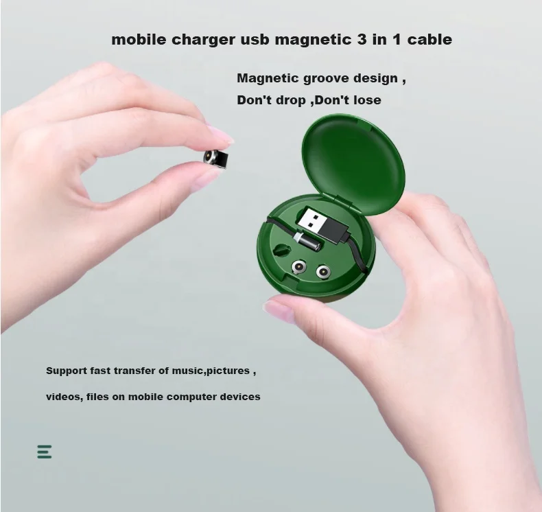 Wholesale 2024 New 3A Magnetic Charger Fast Charging 3 in 1 USB Data Type C Cable for IOS and Computer for Earphones