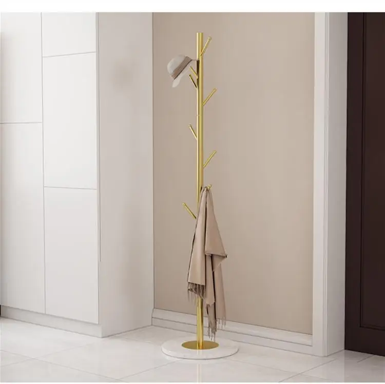 2021 newest modern elegant golden marble stand tree shaped coat rack shelf rack