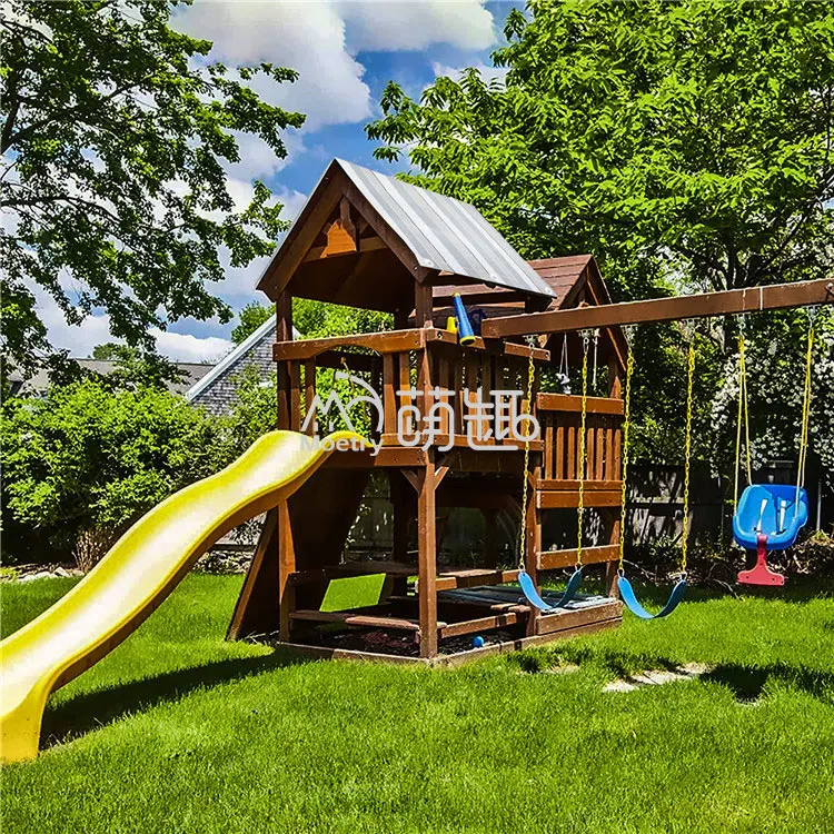 Moetry Outdoor Backyard Playground Wooden Playsets With Slide And Swing