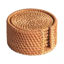 High Strength Personalized Natural Color Blank Round Woven Bamboo Rattan Coaster For Home Decor Accessory