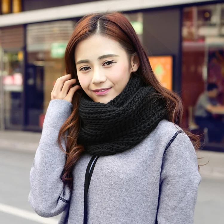 Korean Style Unisex Winter Plain Wool Knit Collar Scarf Men