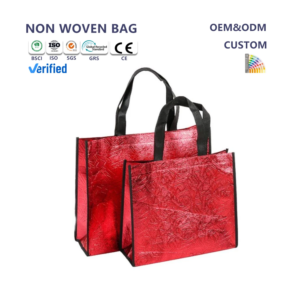 NEW Fashion Holographic Shiny pp Non Woven Fabric Holiday Gift Tote Shopping Packaging Bag With Custom logo Design