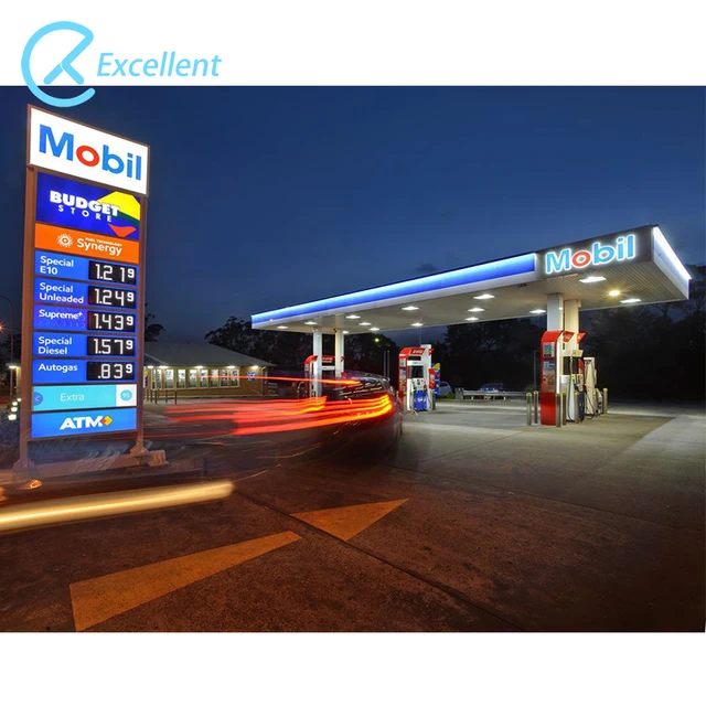 Prefab gas station Led illuminated canopy filling station face roofing light up metal canopy fascia framework signboard