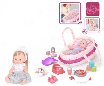 Child Baby Puzzle 14 Inch Vinyl Doll Nursing Handbag Set 12 Sounds With Toilet Feeding Bottle Play House Home Pretend Toys Kids