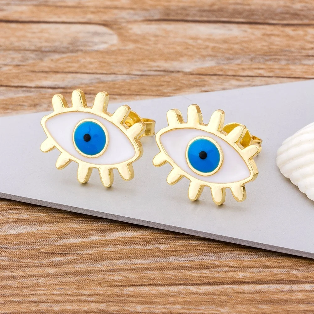 Fashion Stud Earrings Gold Color Blue Evil Eye Shape Earrings Copper CZ Charms Jewelry Gift For Women Girls