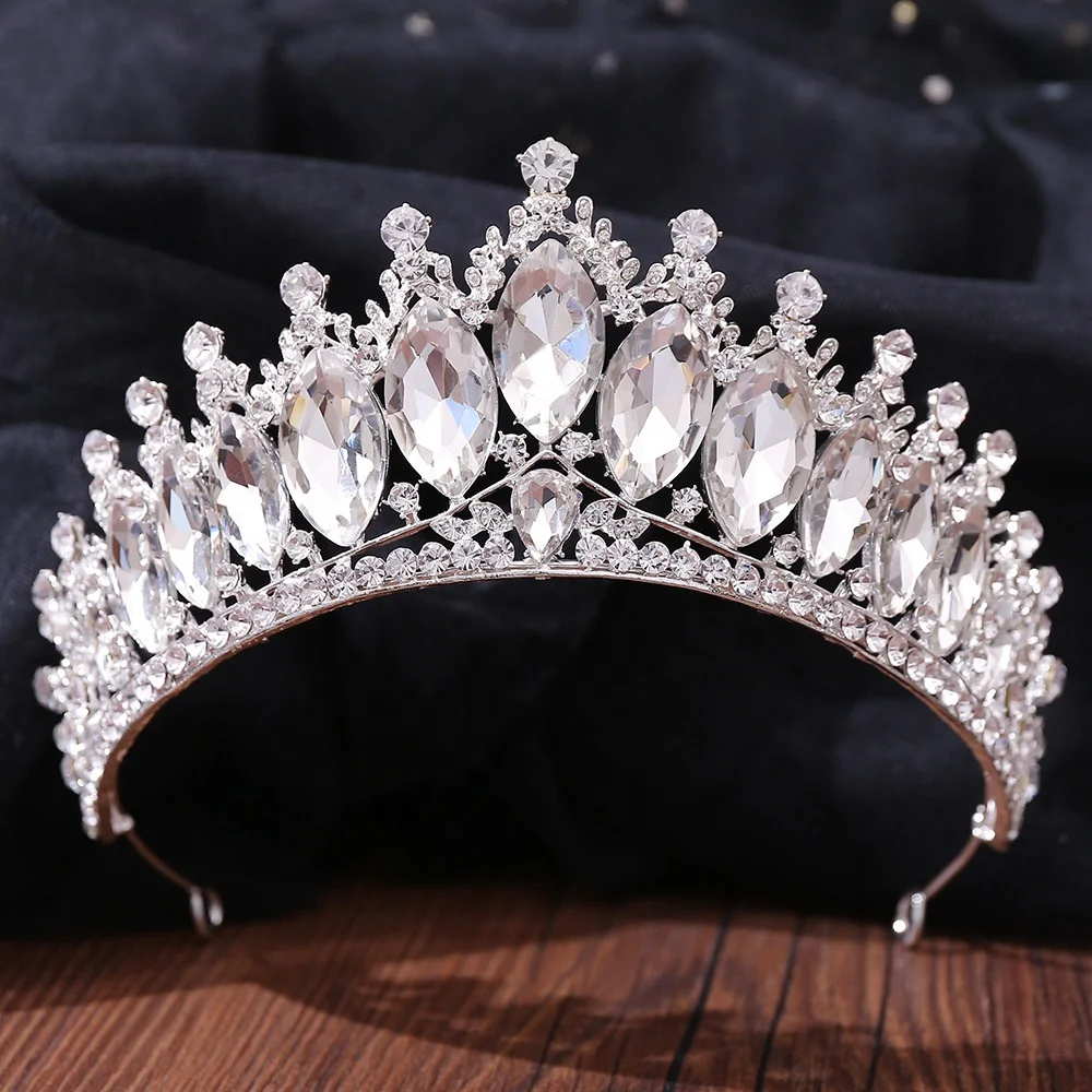Factory Free Customized Handmade Red Crystal Bridal Crowns Elegant Silver Diamond Rhinestone Wedding Tiaras