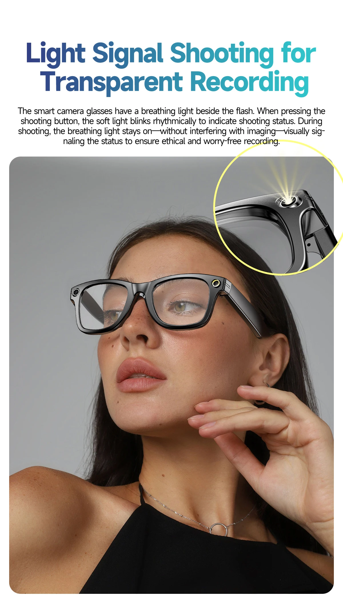 Smart Glasses with Camera ENC Noise Reduction WiFi Image Transmission AI Chatgpt Smart Glasses with Camera and BT Call